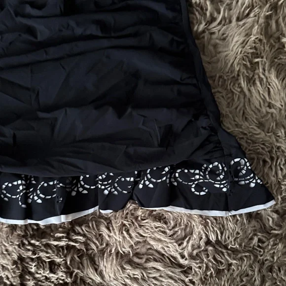 Black Halter Swim suit with White Embroidery - Picture 2 of 5